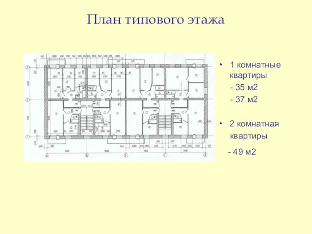План типового этажа 1 комнатные квартиры - 35 м2 - 37 м2