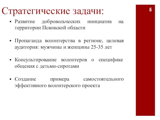Стратегические задачи: Развитие добровольческих инициатив на территории Псковской области Пропаганда волонтерства в