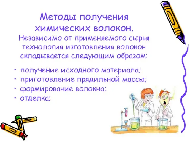 Методы получения химических волокон. Независимо от применяемого сырья технология изготовления волокон складывается