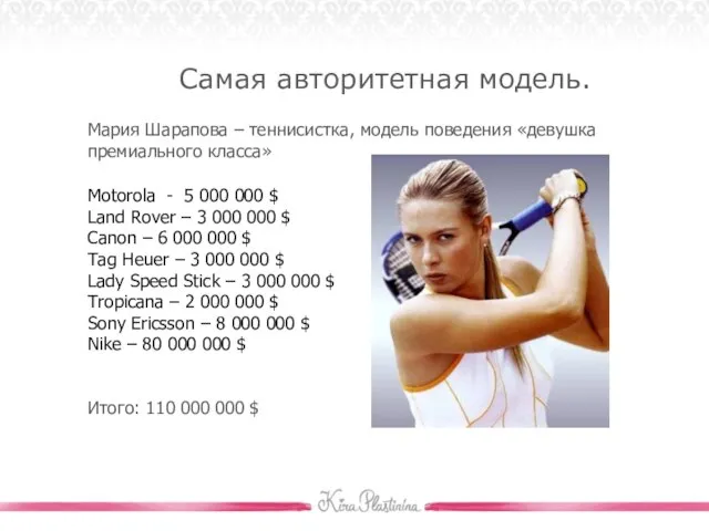 Самая авторитетная модель. Мария Шарапова – теннисистка, модель поведения «девушка премиального класса»
