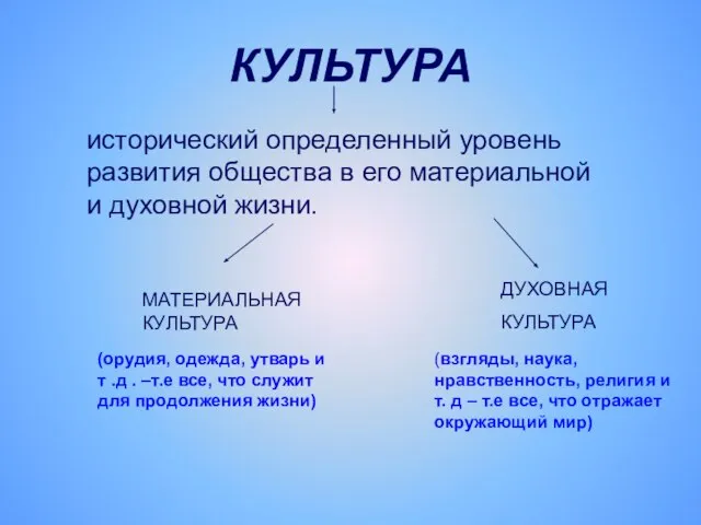 КУЛЬТУРА исторический определенный уровень развития общества в его материальной и духовной жизни.