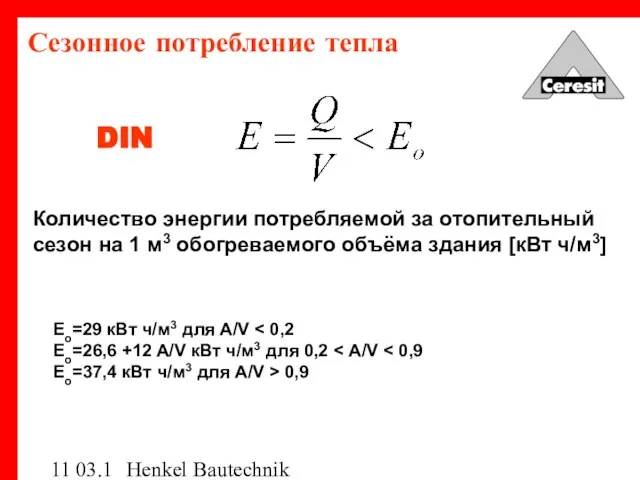 03.12.03 Henkel Bautechnik Количество энергии потребляемой за отопительный сезон на 1 м3