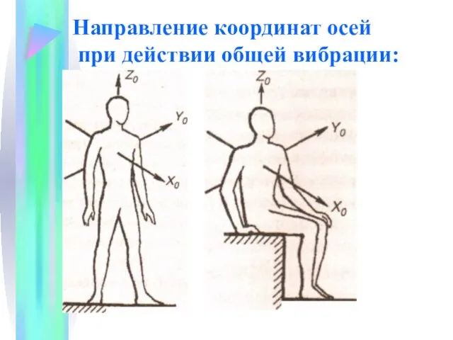 Направление координат осей при действии общей вибрации: