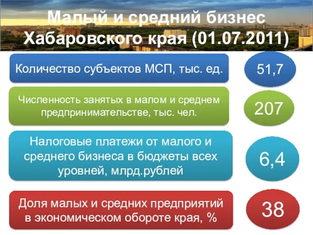 Малый и средний бизнес Хабаровского края (01.07.2011) Количество субъектов МСП, тыс. ед.