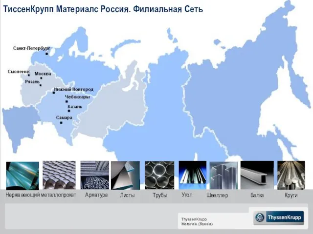 ТиссенКрупп Материалс Россия. Филиальная Сеть Арматура Нержавеющий металлопрокат Листы Трубы Угол Швеллер Балка Круги