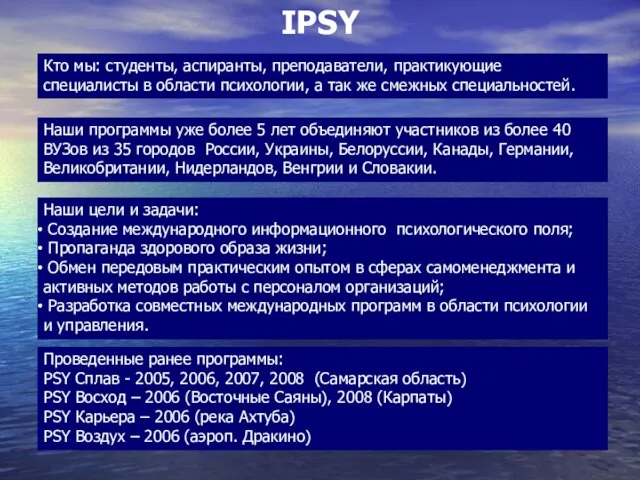 Кто мы: студенты, аспиранты, преподаватели, практикующие специалисты в области психологии, а так