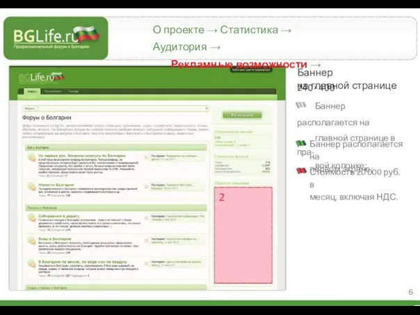 О проекте → Статистика → Аудитория → Рекламные возможности → Контакты Баннер
