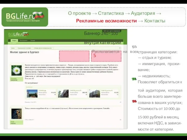 О проекте → Статистика → Аудитория → Рекламные возможности → Контакты Баннер