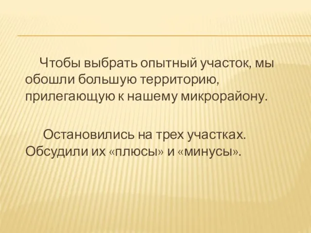 Чтобы выбрать опытный участок, мы обошли большую территорию, прилегающую к нашему микрорайону.