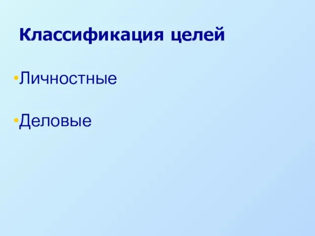 Личностные Классификация целей Деловые