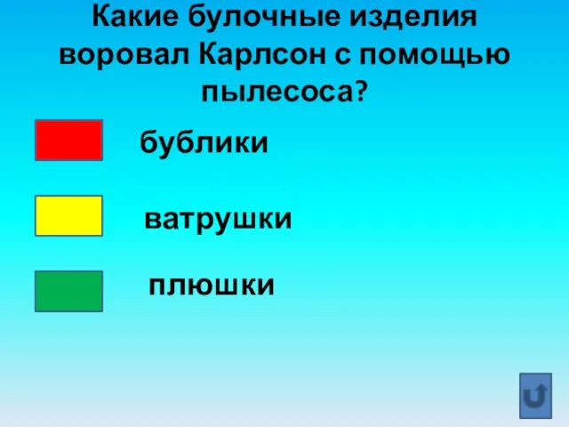 Какие булочные изделия воровал Карлсон с помощью пылесоса? бублики ватрушки плюшки