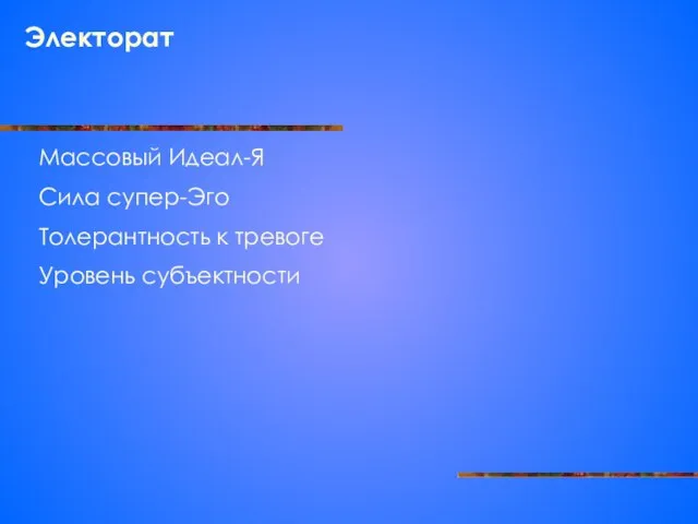 Электорат Массовый Идеал-Я Сила супер-Эго Толерантность к тревоге Уровень субъектности