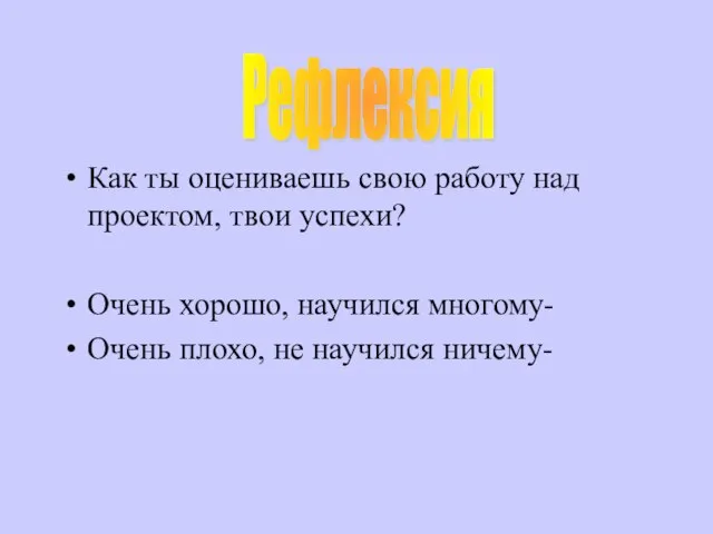 Как ты оцениваешь свою работу над проектом, твои успехи? Очень хорошо, научился