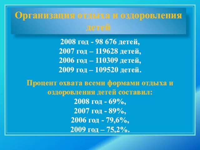 2008 год - 98 676 детей, 2007 год – 119628 детей, 2006