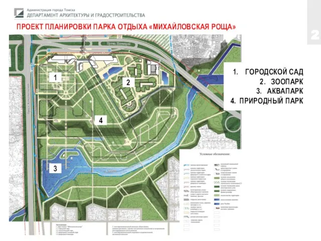 ПРОЕКТ ПЛАНИРОВКИ ПАРКА ОТДЫХА «МИХАЙЛОВСКАЯ РОЩА» 2 1. ГОРОДСКОЙ САД 2. ЗООПАРК