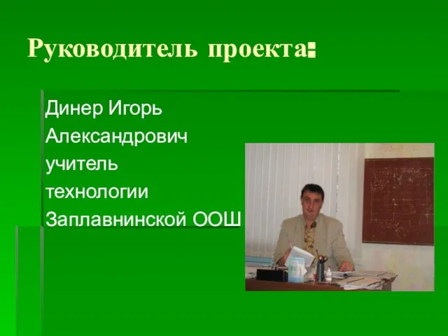 Руководитель проекта: Динер Игорь Александрович учитель технологии Заплавнинской ООШ