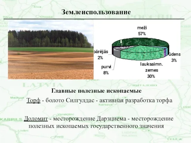 Землеиспользование Главные полезные ископаемые Торф - болото Силгулдас - активная разработка торфа