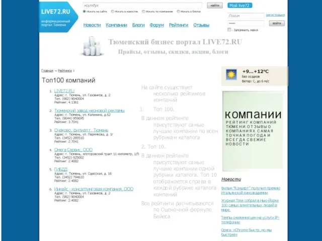 2010 г. Тюмень.ООО Инкейс На сайте существует несколько рейтингов компаний Топ 100.