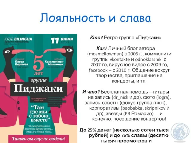 Лояльность и слава Кто? Ретро-группа «Пиджаки» Как? Личный блог автора (mosmellowman) с