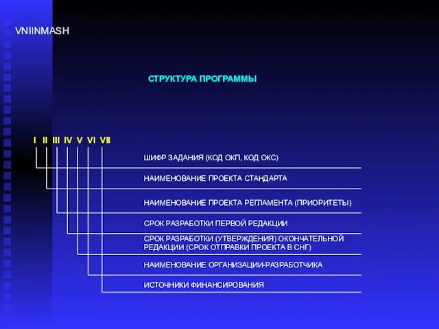 СТРУКТУРА ПРОГРАММЫ VNIINMASH I II III IV V VI VII ШИФР ЗАДАНИЯ