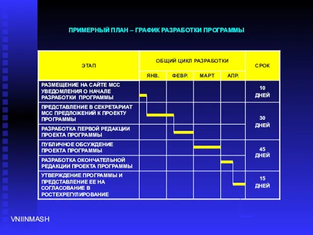 ПРИМЕРНЫЙ ПЛАН – ГРАФИК РАЗРАБОТКИ ПРОГРАММЫ VNIINMASH