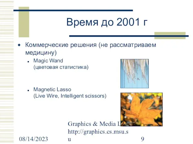 08/14/2023 Graphics & Media Lab http://graphics.cs.msu.su Время до 2001 г Коммерческие решения