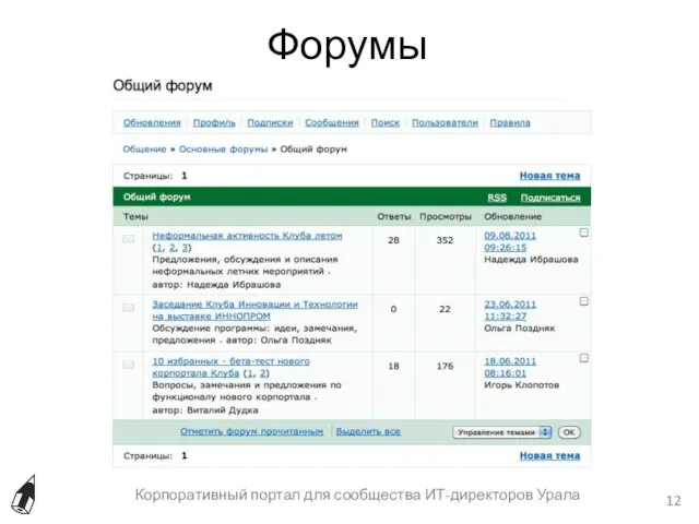 Форумы Корпоративный портал для сообщества ИТ-директоров Урала