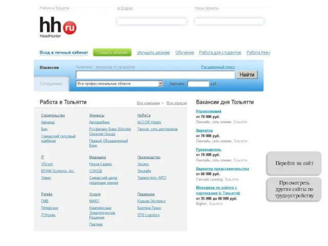 Перейти на сайт Просмотреть другие сайты по трудоустройству