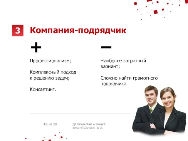 16 из 20 Держим сайт в тонусе Виталий Дюндик, Sabit Компания-подрядчик Профессионализм;