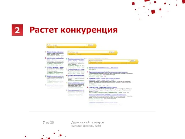 7 из 20 Держим сайт в тонусе Виталий Дюндик, Sabit Растет конкуренция