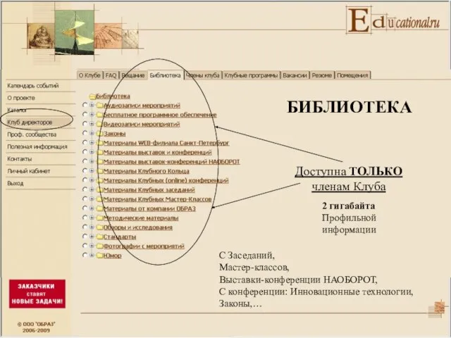 Доступна ТОЛЬКО членам Клуба 2 гигабайта Профильной информации БИБЛИОТЕКА С Заседаний, Мастер-классов,