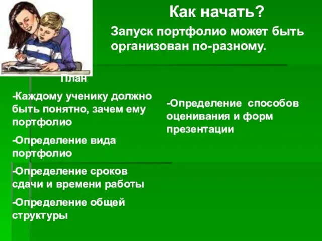 Как начать? Запуск портфолио может быть организован по-разному. План -Каждому ученику должно