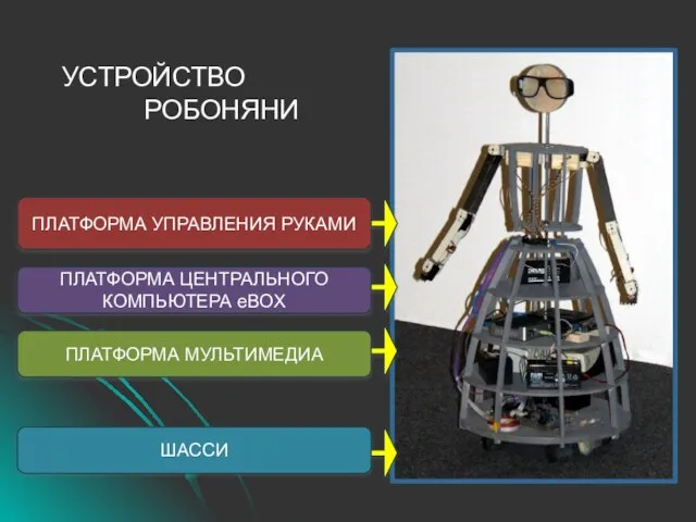 УСТРОЙСТВО РОБОНЯНИ ПЛАТФОРМА УПРАВЛЕНИЯ РУКАМИ ПЛАТФОРМА МУЛЬТИМЕДИА ПЛАТФОРМА ЦЕНТРАЛЬНОГО КОМПЬЮТЕРА eBOX ШАССИ