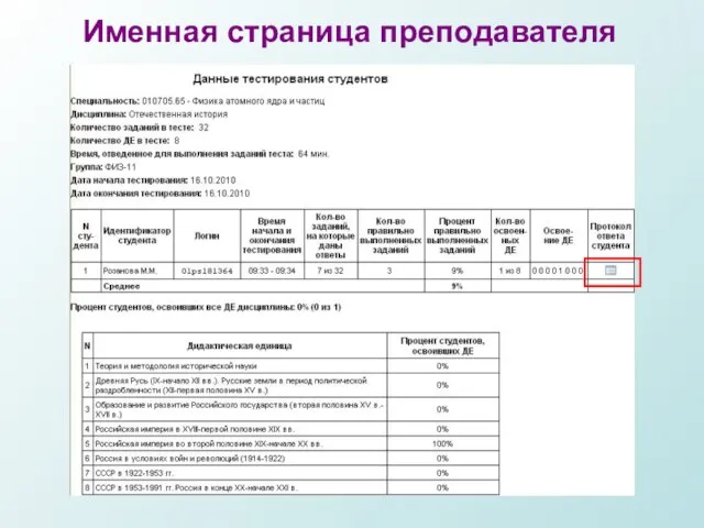 Именная страница преподавателя