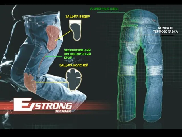 ЗАЩИТА БЕДЕР ЗАЩИТА КОЛЕНЕЙ ЭКСКЛЮЗИВНЫЙ ЭРГОНОМИЧНЫЙ КРОЙ УСИЛЕННЫЕ ШВЫ NOMEX III ТЕРМОВСТАВКА