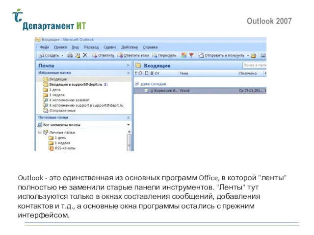 Outlook 2007 Outlook - это единственная из основных программ Office, в которой