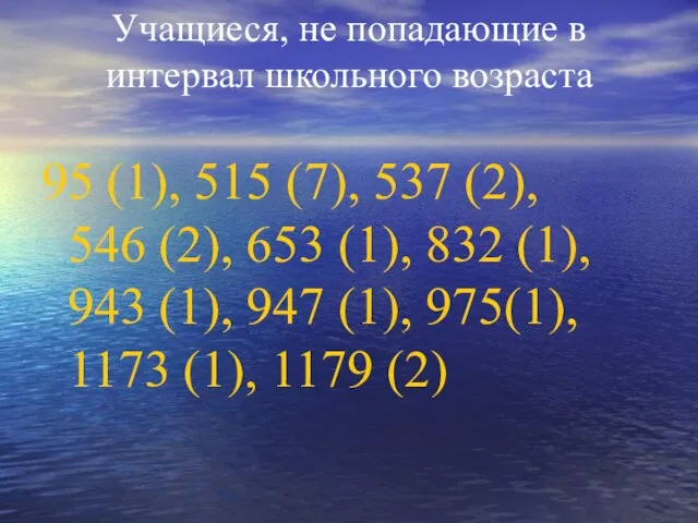 Учащиеся, не попадающие в интервал школьного возраста 95 (1), 515 (7), 537