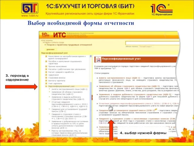 Выбор необходимой формы отчетности 3. переход в содержание 4. выбор нужной формы