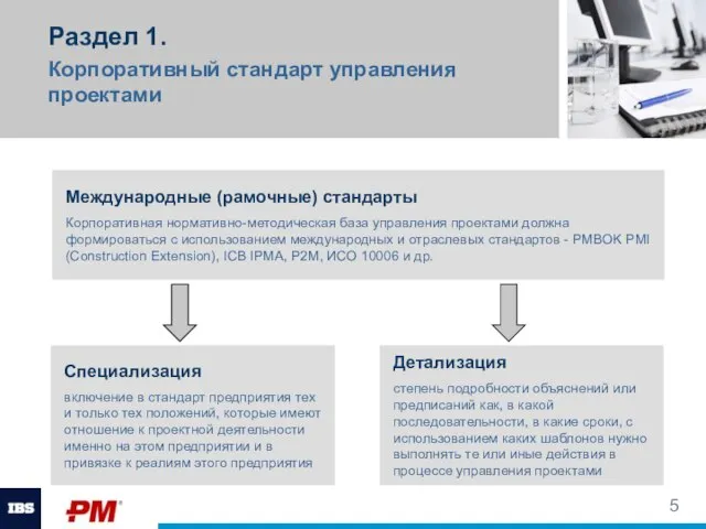 Раздел 1. Корпоративный стандарт управления проектами Специализация включение в стандарт предприятия тех