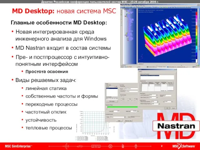 MD Desktop: новая система MSC Главные особенности MD Desktop: Новая интегрированная среда
