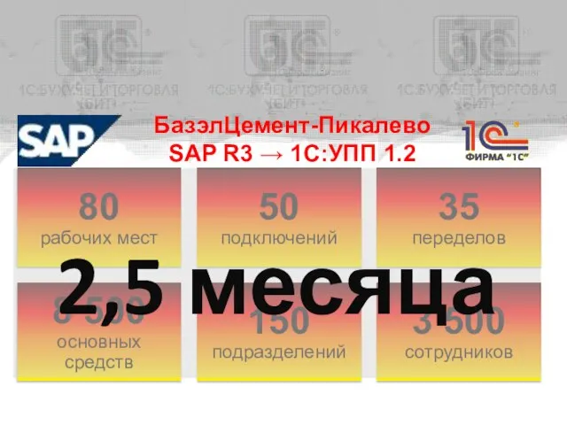 БазэлЦемент-Пикалево SAP R3 → 1С:УПП 1.2 . 2,5 месяца