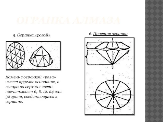 ОГРАНКА АЛМАЗА 5. Огранка «розой» Камень с огранкой «роза» имеет круглое основание,