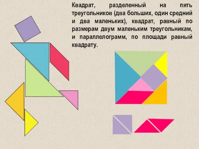 Квадрат, разделенный на пять треугольников (два больших, один средний и два маленьких),