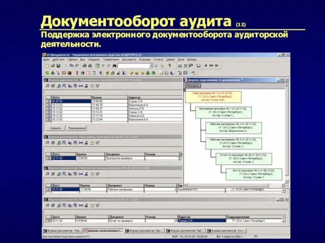 Документооборот аудита (12) Поддержка электронного документооборота аудиторской деятельности.