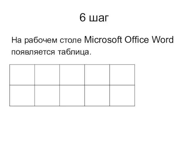 6 шаг На рабочем столе Microsoft Office Word появляется таблица.