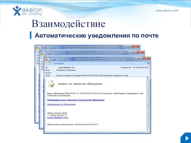 Взаимодействие Автоматические уведомления по почте