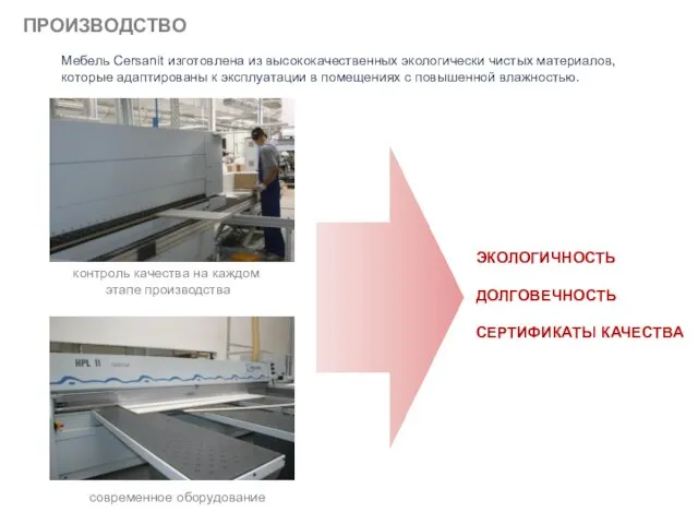 ПРОИЗВОДСТВО современное оборудование контроль качества на каждом этапе производства Мебель Cersanit изготовлена