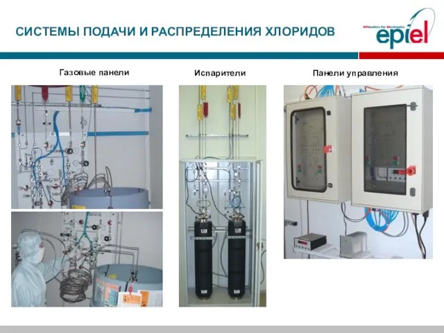 Газовые панели Испарители Панели управления СИСТЕМЫ ПОДАЧИ И РАСПРЕДЕЛЕНИЯ ХЛОРИДОВ