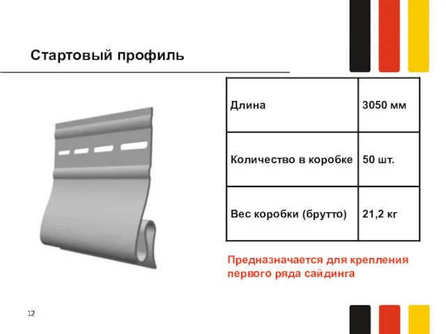 Стартовый профиль Предназначается для крепления первого ряда сайдинга