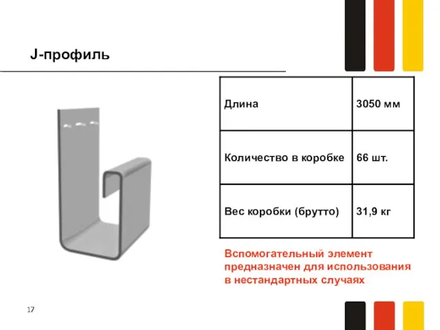 J-профиль Вспомогательный элемент предназначен для использования в нестандартных случаях